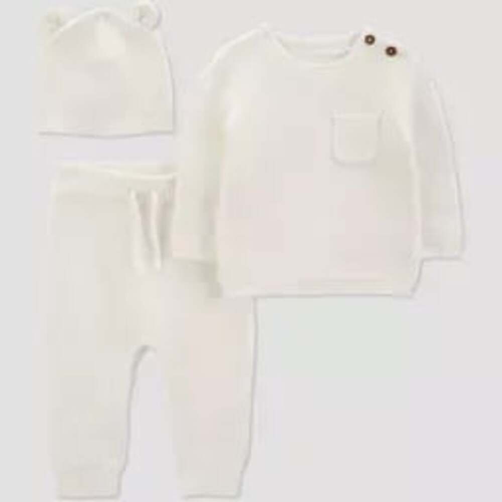 Carter's Just One You Baby 3pc Set Knit Pullover and Pant Set with Bear Hat 3M